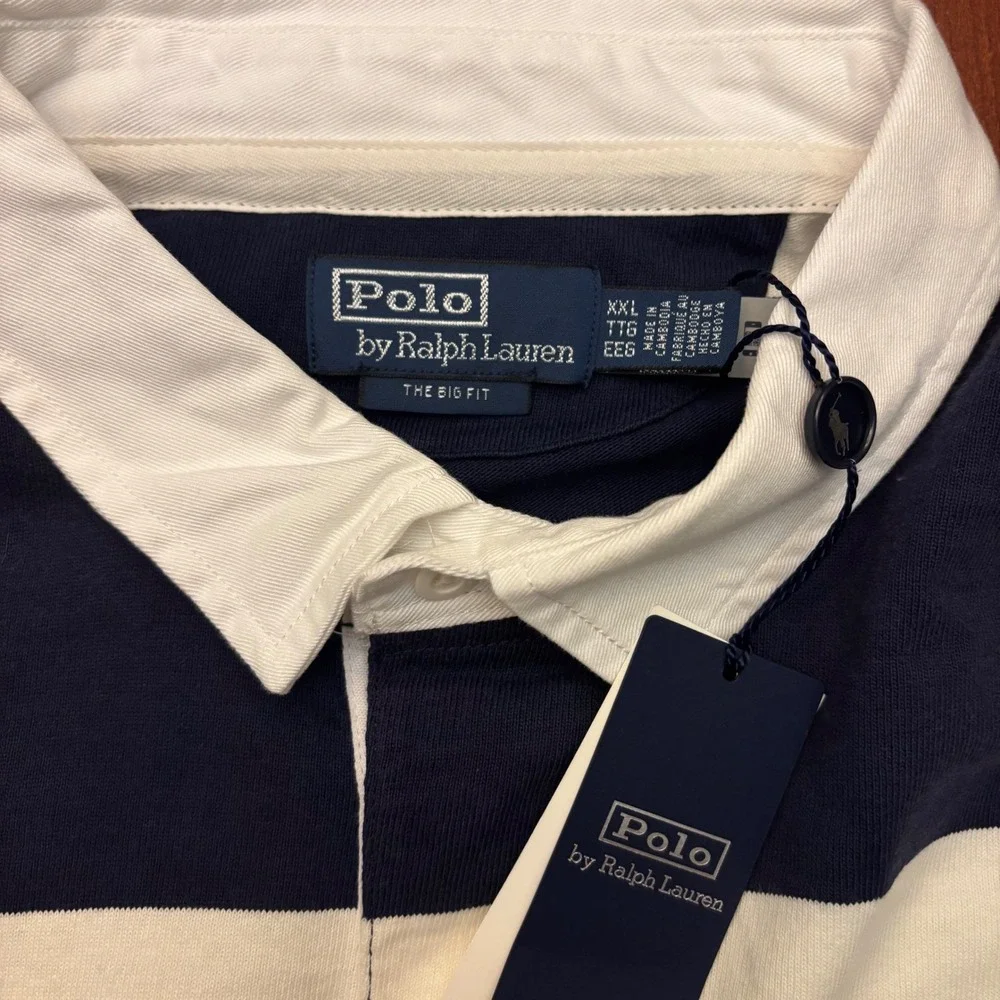Polo Ralph Lauren M XXL NWT Oversized Fit Stripe Jersey Rugby Shirt Navy/White